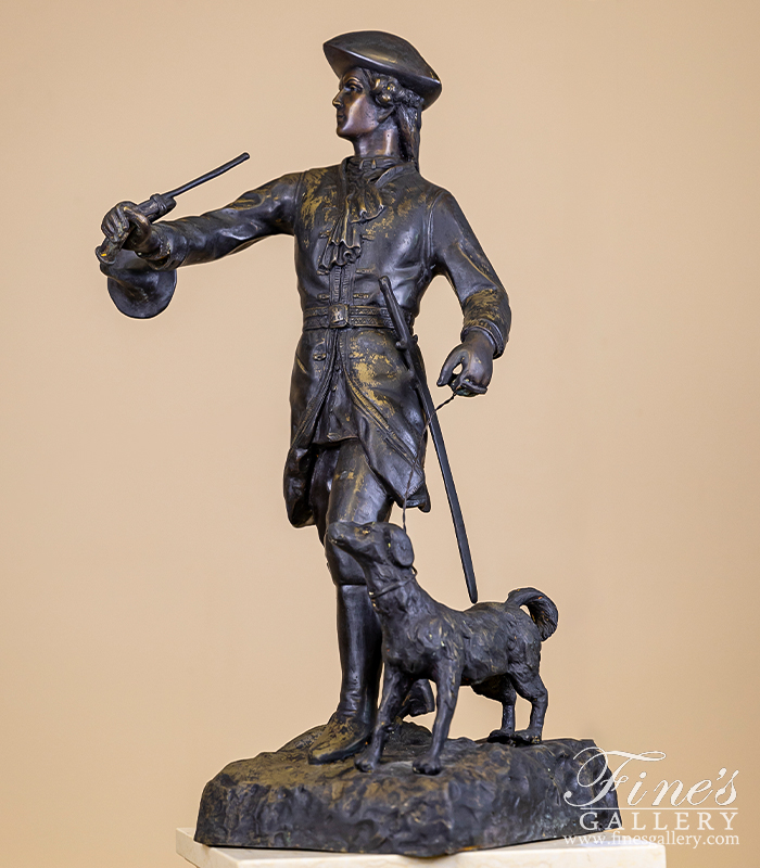 Bronze Statues  - Colonial Man Fox Hunt In Bronze - BS-1046